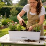 GREANER 16x3.8 Inch Window Boxes Planters, 1PCS Plastic Rectangle Potwith Tray, Lightweight Indoor Succulent Cactus Flowers Vegetable Herb Planters for Balcony, Office, Garden, Outdoor, Windowsill