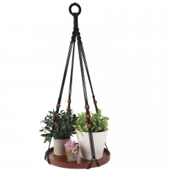 SUREAM Macrame Plant Hanger, Handmade Cotton Plant Hangers with Wood Tray, Flower Pot Holder for Living Room Bedroom Kitchen Decor