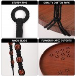 SUREAM Macrame Plant Hanger, Handmade Cotton Plant Hangers with Wood Tray, Flower Pot Holder for Living Room Bedroom Kitchen Decor