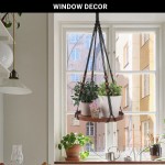 SUREAM Macrame Plant Hanger, Handmade Cotton Plant Hangers with Wood Tray, Flower Pot Holder for Living Room Bedroom Kitchen Decor