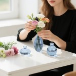 Suream Blue Small Vase, 3 Packs Decorative Bud Vases in Bulk for Centerpieces, Mini Vases for Rustic Wedding Floral Arrangements Home Decorations